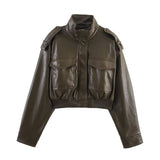 Blouson court en simili cuir pour femme