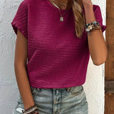 T Shirt Texturé Manches Volants Coupe Décontractée Chic