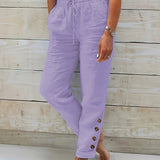 Pantalon Décontracté à Taille Élastiquée et Poches