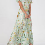 Robe Maxi Florale Fluide Manches Courtes Élégance Printemps