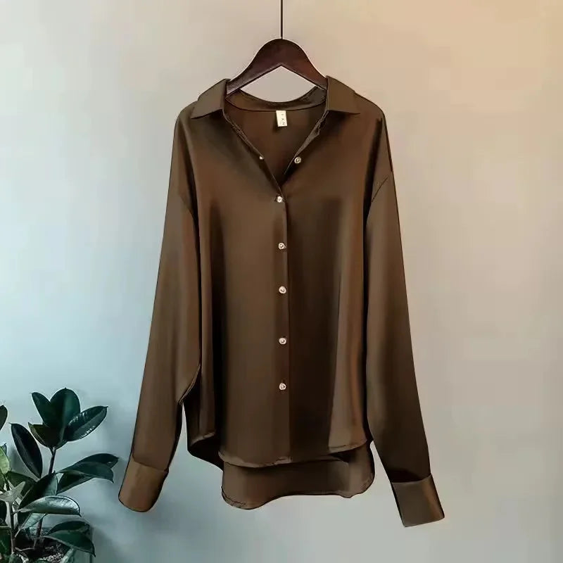 Chemise Satinée Fluide Style Élégant