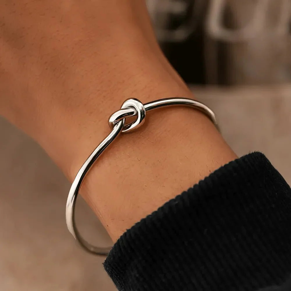 Bracelet Jonc Ajustable à Nœud en Acier Inoxydable