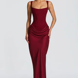 Robe Longue Satinée Drapée Élégance Intemporelle