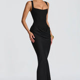 Robe Longue Ajustée à Bretelles Fines