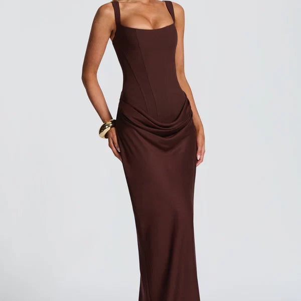 Robe Longue Ajustée à Bretelles Fines