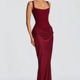Robe Longue Satinée Drapée Élégance Intemporelle