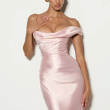 Robe Longue Satinée Col Drapé Élégance Luxe
