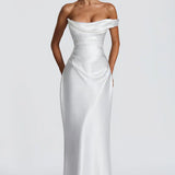 Robe Longue Satinée Col Drapé Élégance Luxe