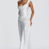Robe Longue Satinée Col Drapé Élégance Luxe