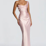 Robe Longue Satinée Col Drapé Élégance Luxe