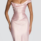 Robe Longue Satinée Col Drapé Élégance Luxe
