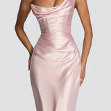 Robe Longue Satinée Col Drapé Élégance Luxe