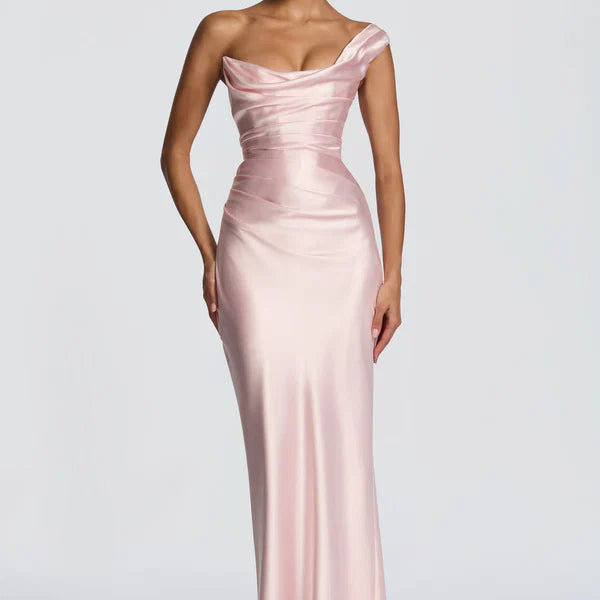 Robe Longue Satinée Col Drapé Élégance Luxe
