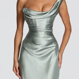 Robe Longue Satinée Col Drapé Élégance Luxe