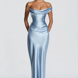 Robe Longue Satinée Col Drapé Élégance Luxe