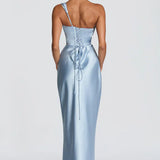 Robe Longue Satinée Col Drapé Élégance Luxe