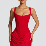 Robe Courte Ajustée à Encolure Carrée