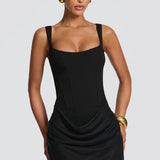 Robe Courte Ajustée à Encolure Carrée