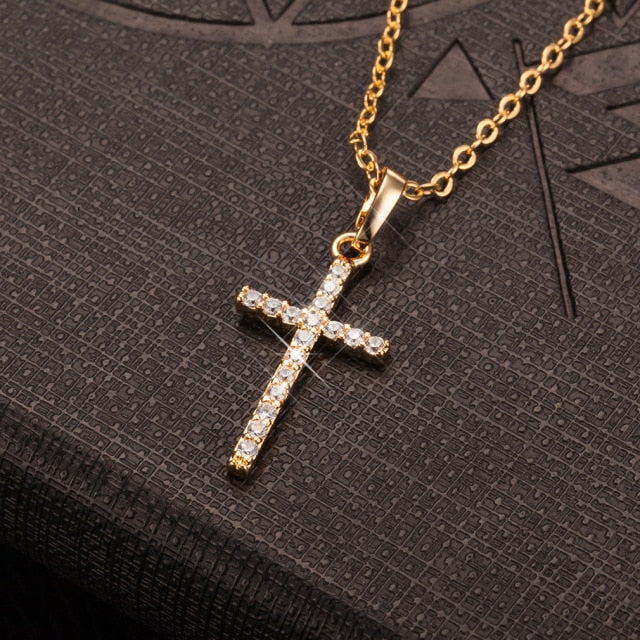Collier Femme Pendentif Croix Réglable en Zircon