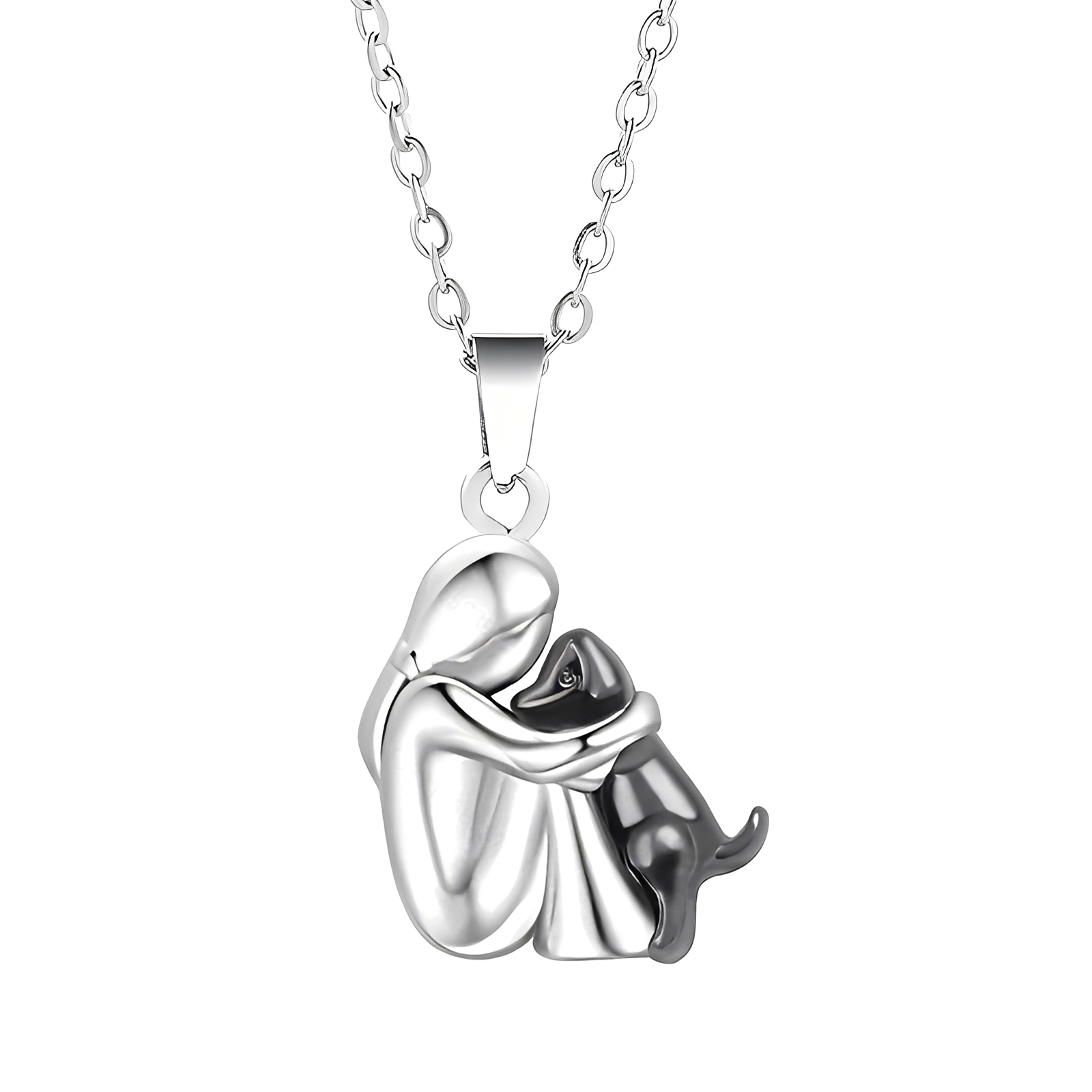 Collier Femme Pendentif Étreinte Humain et Chien