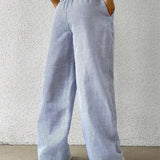 Pantalon Rayé Léger Taille Élastique Confort Été