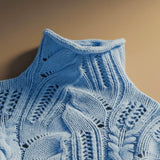 Pull Col Montant Maille Torsadée Ajourée Élégance Hiver