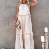 Robe Longue Femme Sans Manches à Volants