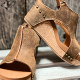 Sandales Compensées Vintage à Bride Ouverte