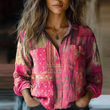 Chemisier Femme Imprimé Vintage – Blouse Élégante Boutonnée