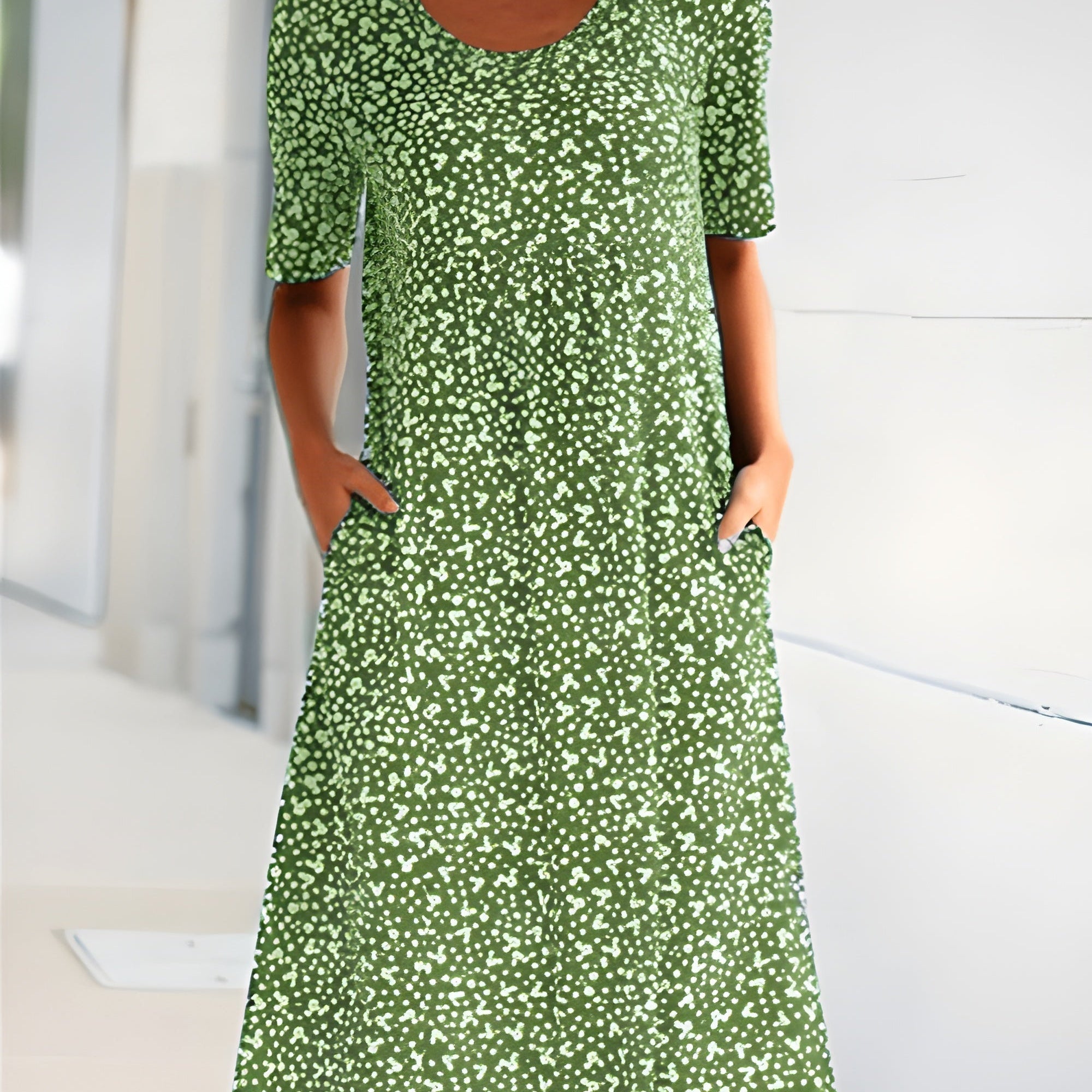 Robe Midi Évasée Imprimé Fleuri Manches Courtes Confort