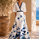 Robe Femme Longue Fleurie – Robe Élégante Col V