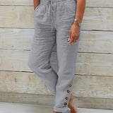 Pantalon Décontracté à Taille Élastiquée et Poches