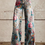 Pantalon Large à Imprimé Floral Ornemental