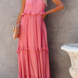 Robe Longue Femme Sans Manches à Volants