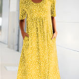 Robe Midi Évasée Imprimé Fleuri Manches Courtes Confort