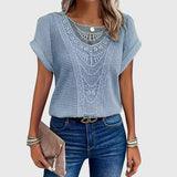 Blouse en Maille Ajourée à Manches Courtes