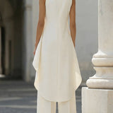Ensemble femme top asymétrique col montant et pantalon large
