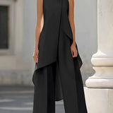 Ensemble femme top asymétrique col montant et pantalon large