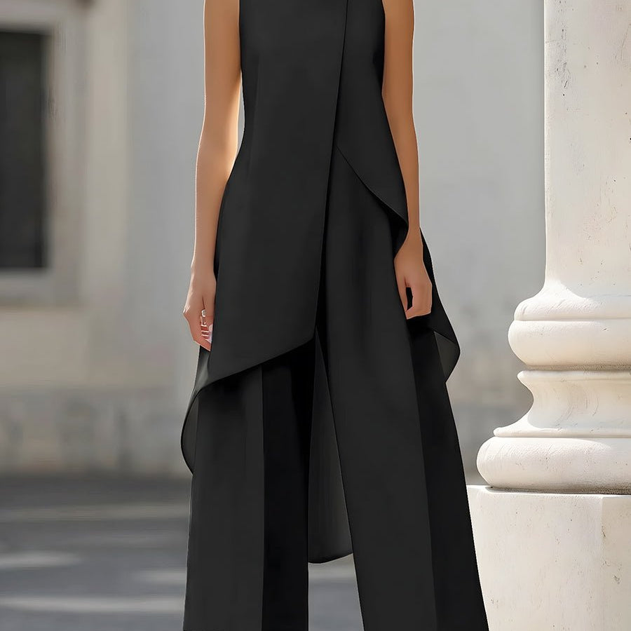 Ensemble femme top asymétrique col montant et pantalon large