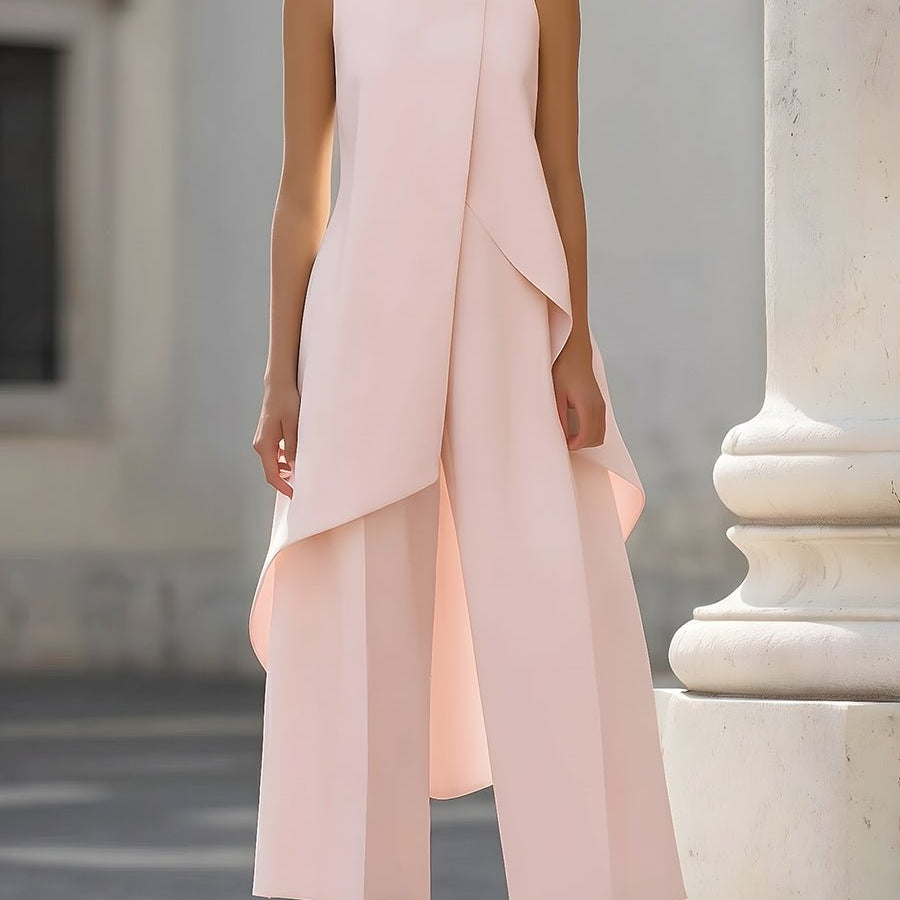 Ensemble femme top asymétrique col montant et pantalon large