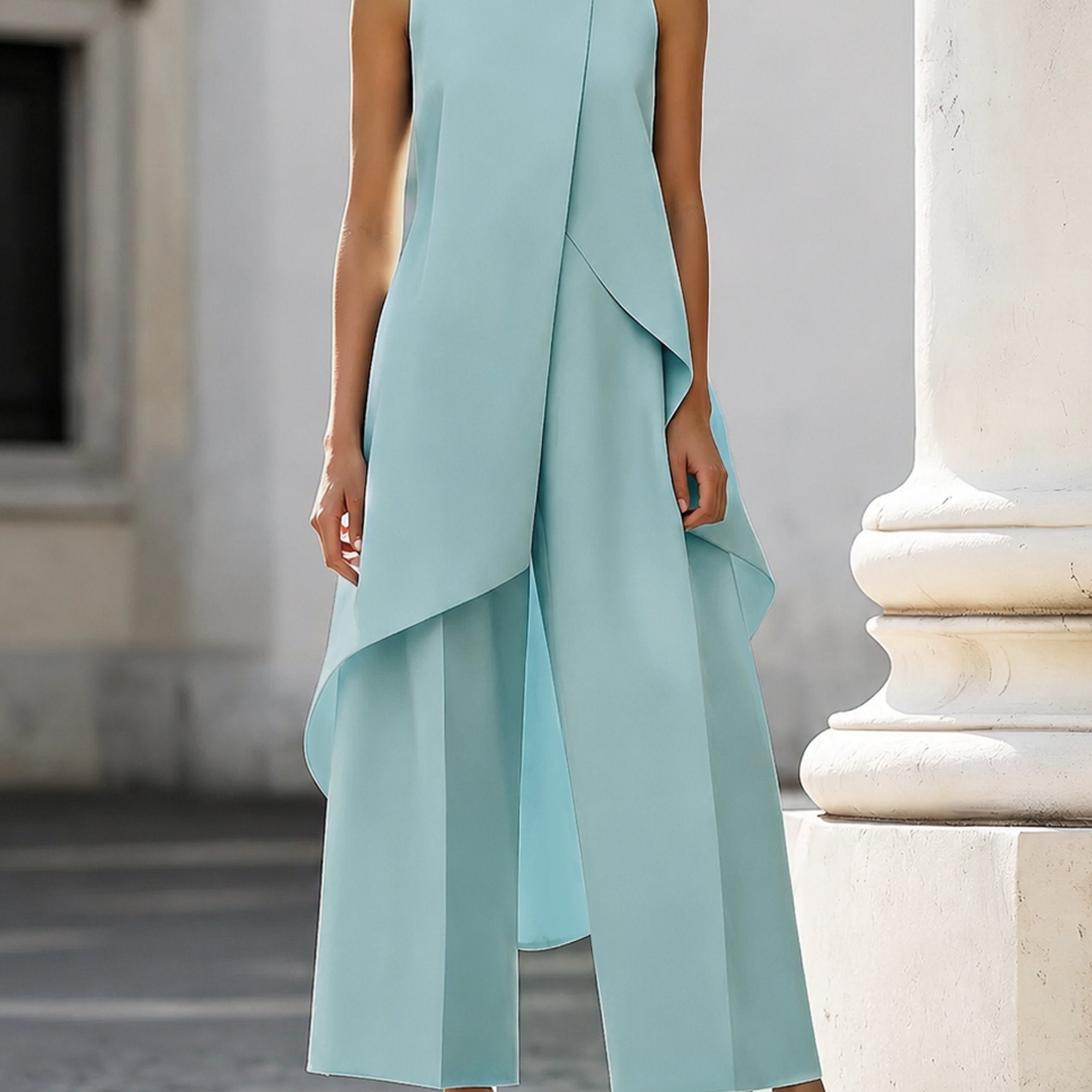 Ensemble femme top asymétrique col montant et pantalon large