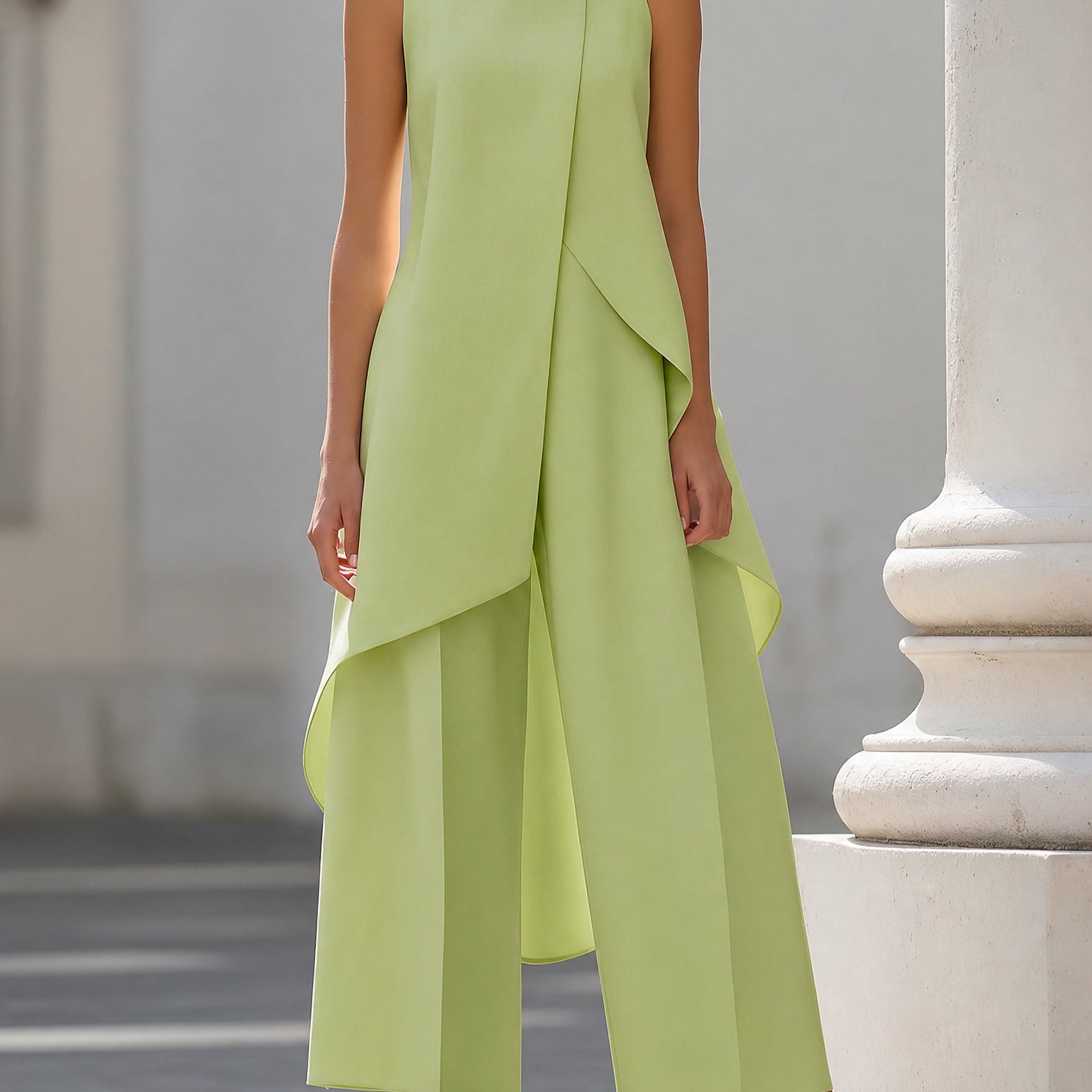 Ensemble femme top asymétrique col montant et pantalon large