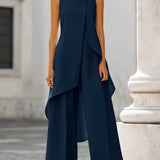 Ensemble femme top asymétrique col montant et pantalon large