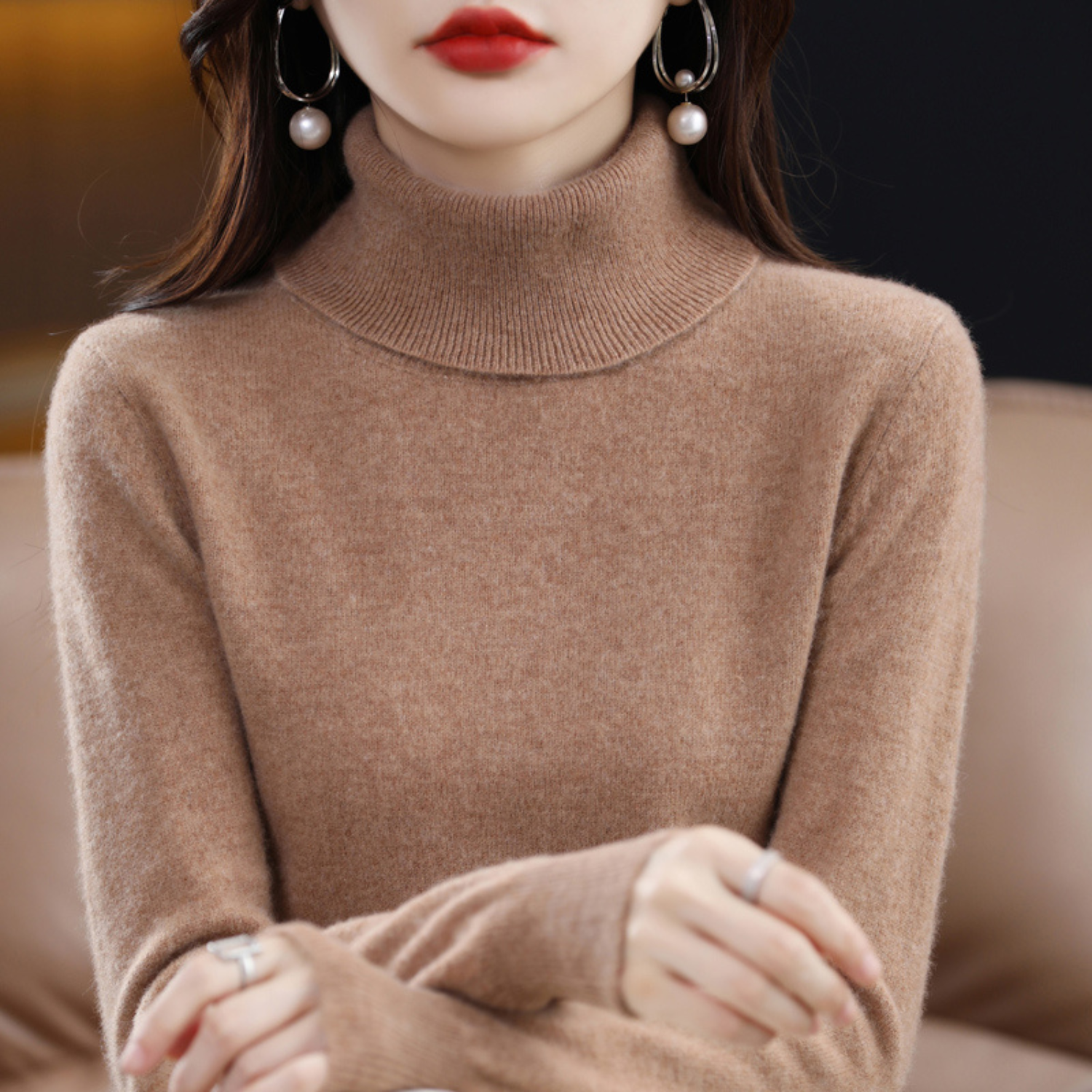 Pull Femme Col Roulé Élégant Ajusté