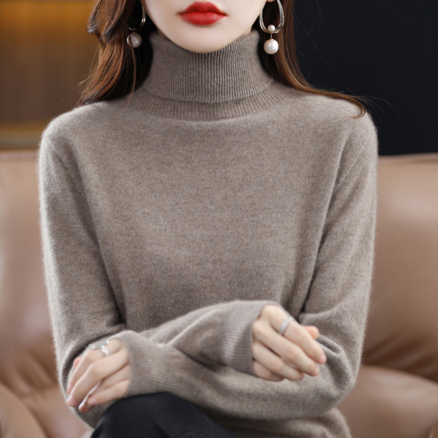Pull Femme Col Roulé Élégant Ajusté