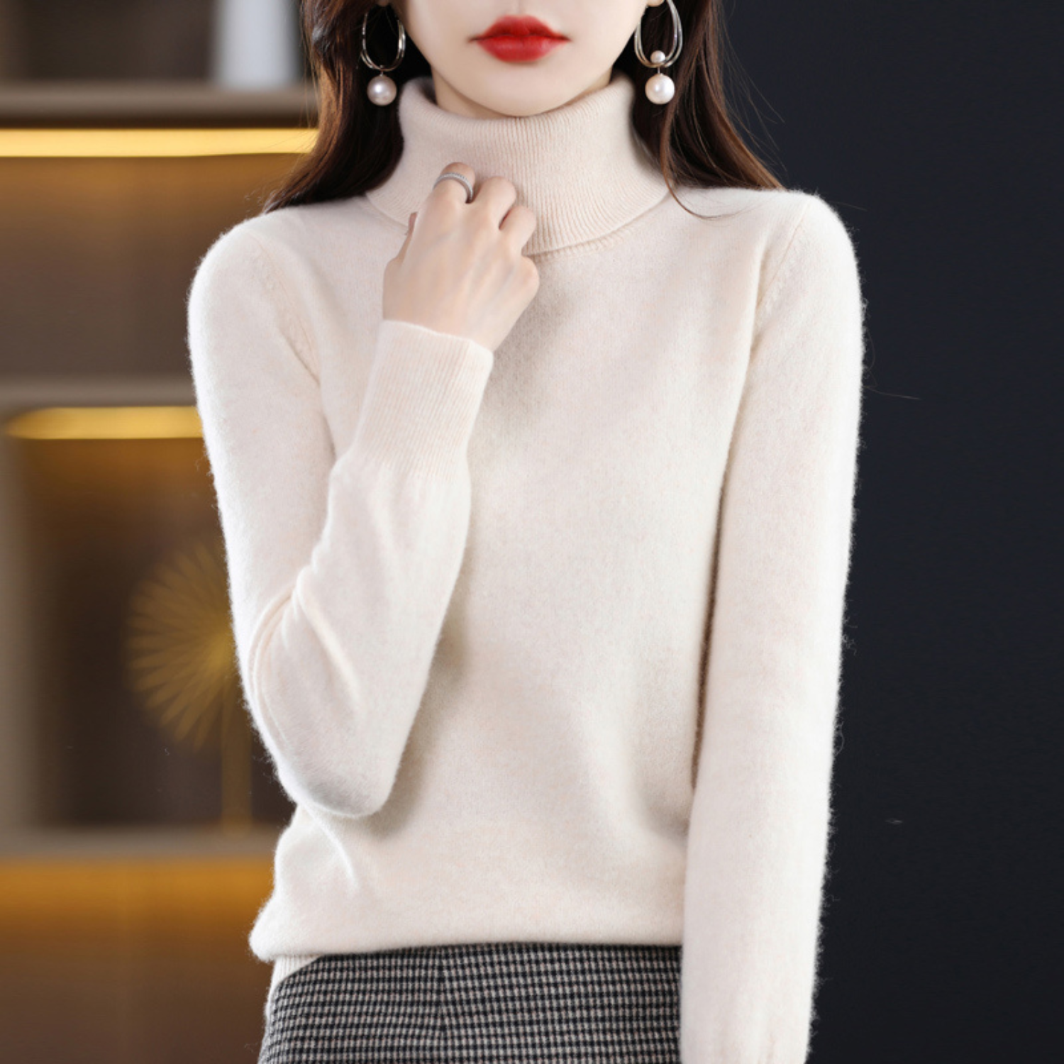 Pull Femme Col Roulé Élégant Ajusté