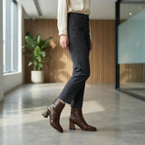 Bottines en cuir femme à talon bloc et zip arrière