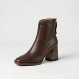 Bottines en cuir femme à talon bloc et zip arrière
