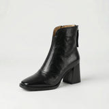 Bottines en cuir femme à talon bloc et zip arrière