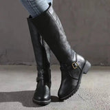 Bottes hautes en cuir à boucles et talon carré